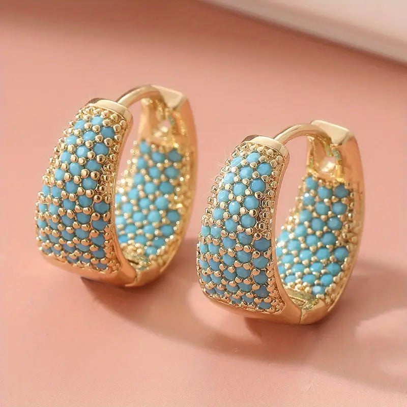 Pendientes de aro con cuentas de turquesa en tono dorado | Oro