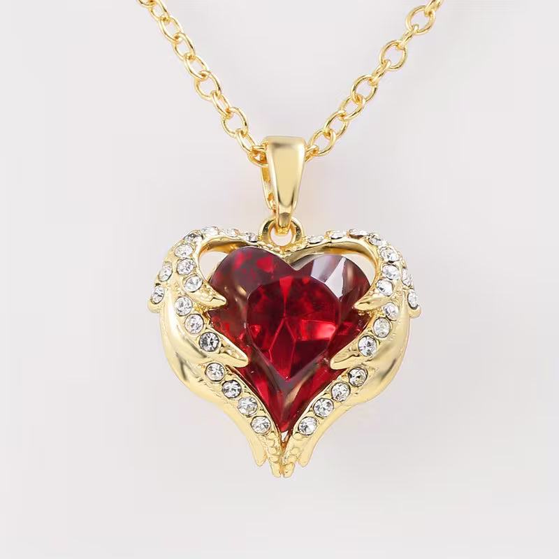Collar de oro Corazón de rubí Abrazo de ángel