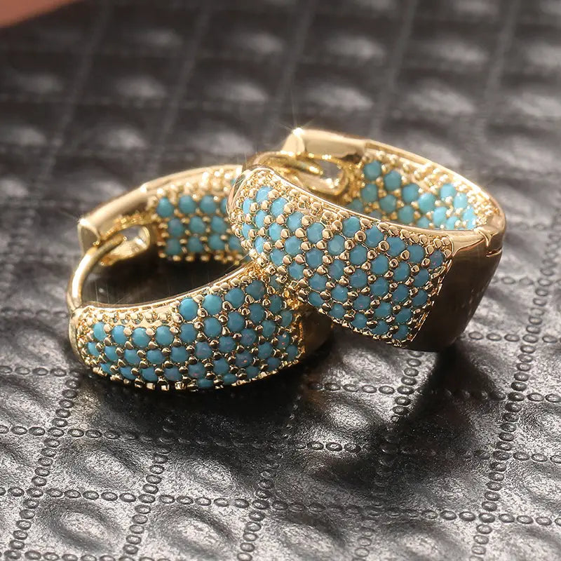 Pendientes de aro con cuentas de turquesa en tono dorado | Oro