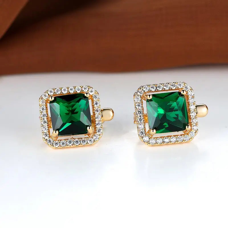 Pendientes de circonita cúbica cuadrada verde dorado | Oro