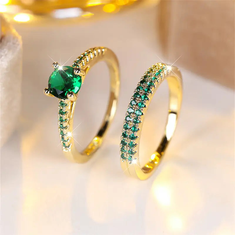 Set de anillos dúo Serena Emerald | Oro