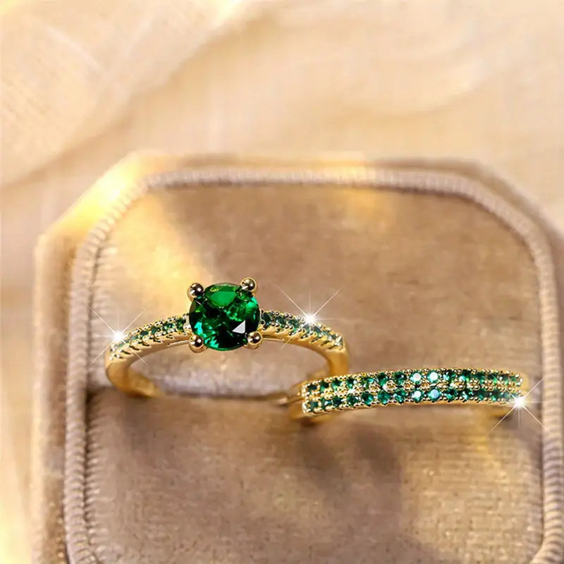 Set de anillos dúo Serena Emerald | Oro