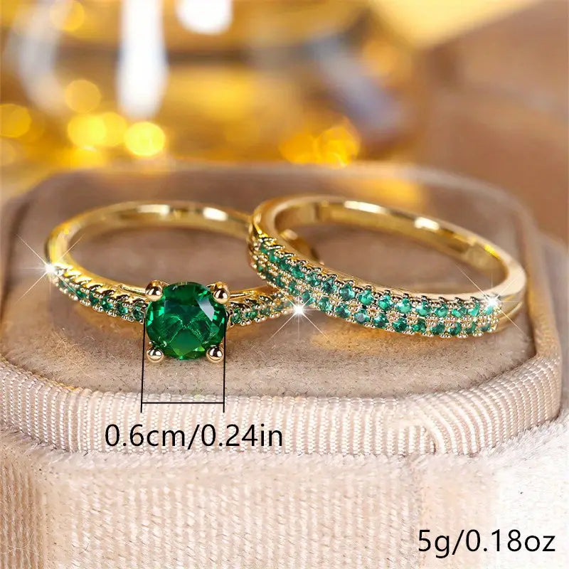 Set de anillos dúo Serena Emerald | Oro