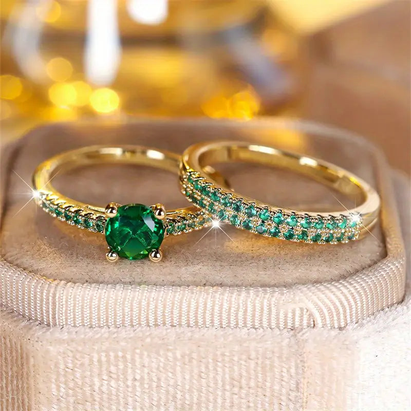 Set de anillos dúo Serena Emerald | Oro
