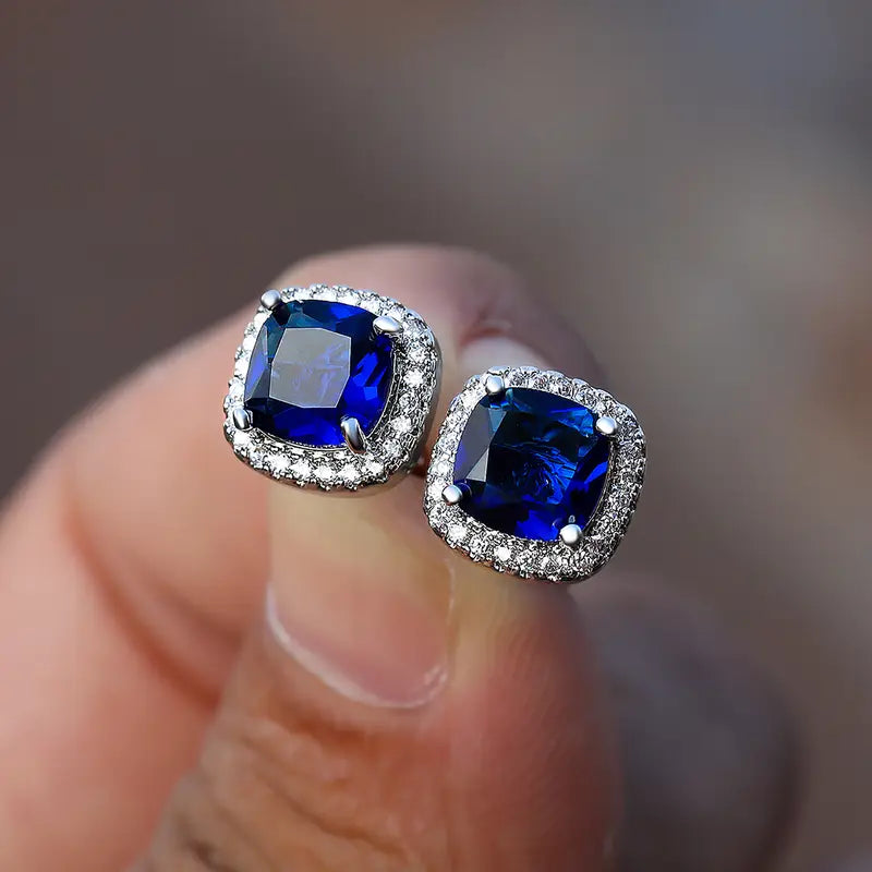 Pendientes Saphir cuadrados con tachuelas | Oro blanco