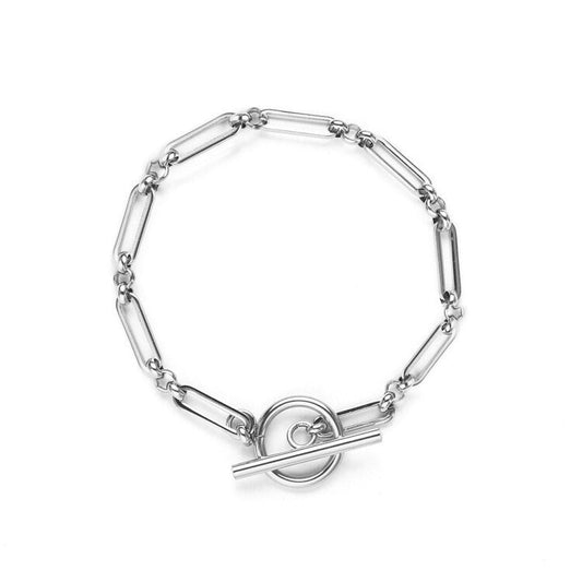 Pulsera eslabones T-Bar | Oro blanco