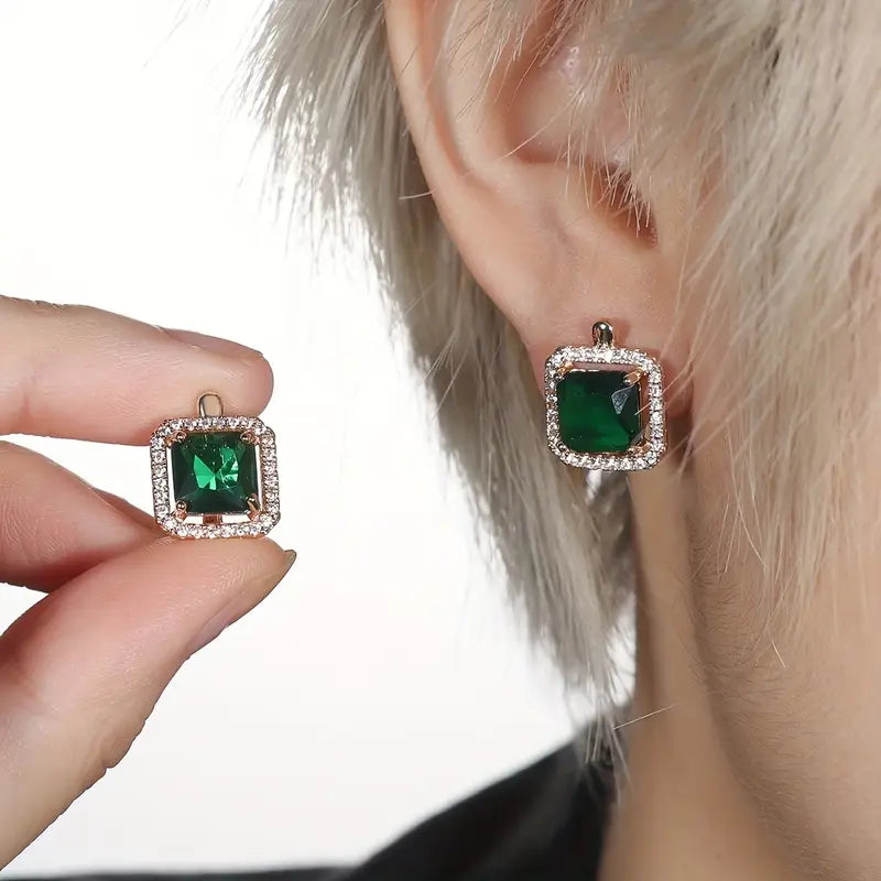 Pendientes de circonita cúbica cuadrada verde dorado | Oro