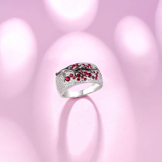 Anillo Árbol de Flor de Rubí | Oro Blanco