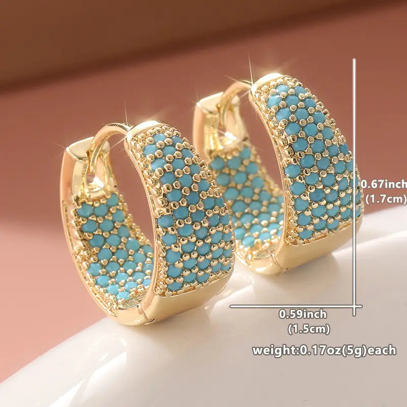 Pendientes de aro con cuentas de turquesa en tono dorado | Oro