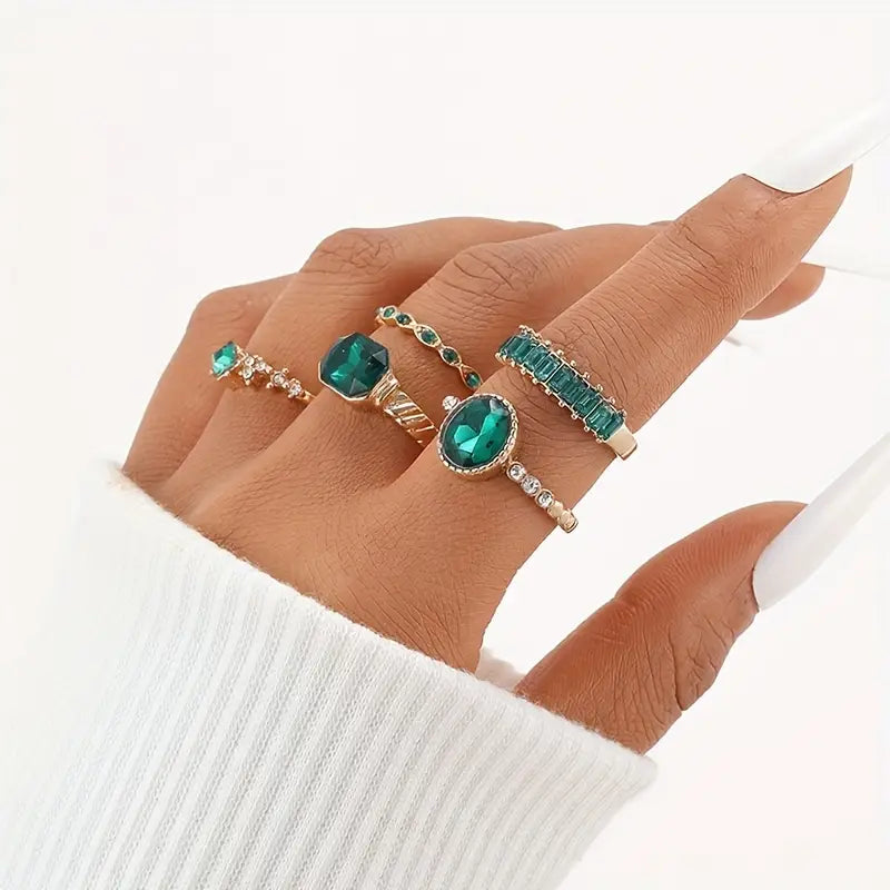 Juego de anillos de esmeraldas exquisitas Zarina | Oro