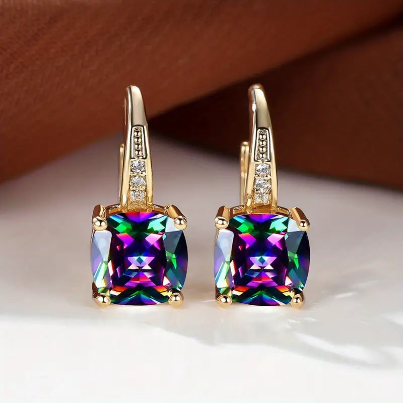 Aretes de aro con piedra de zafiro místico | Oro