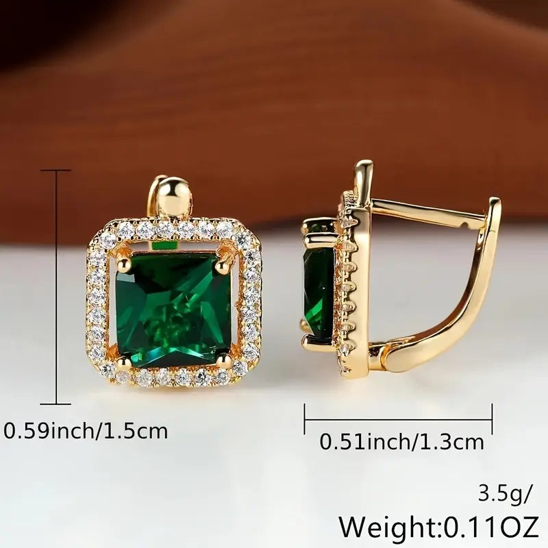 Pendientes de circonita cúbica cuadrada verde dorado | Oro