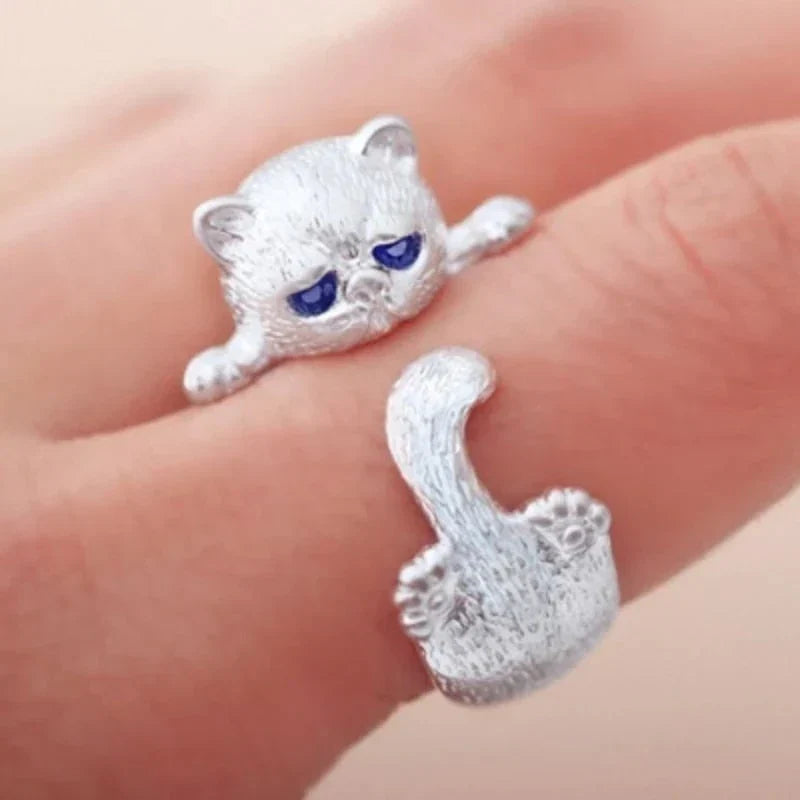 Anillo ajustable de gatito | Oro blanco