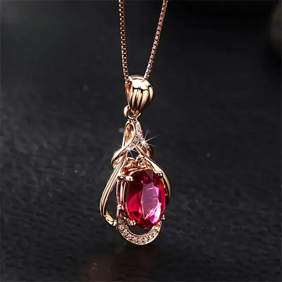 Exquisito Collar de Oro con Cristales Rojos | Oro