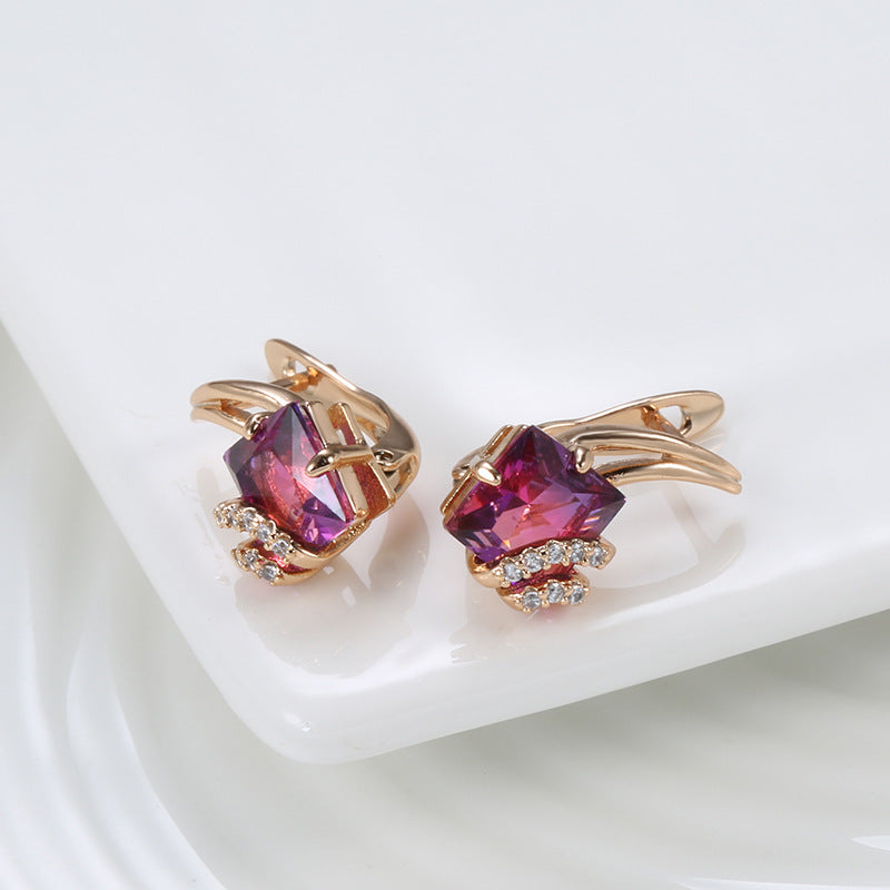 Pendientes de cristal cuadrados carmesí | Oro rosa