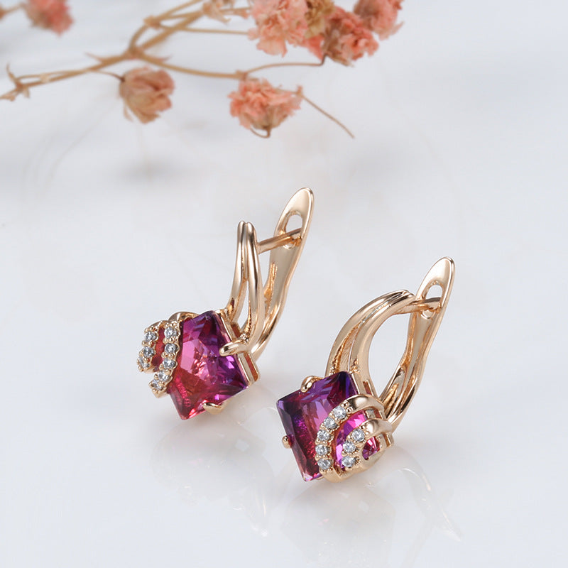 Pendientes de cristal cuadrados carmesí | Oro rosa