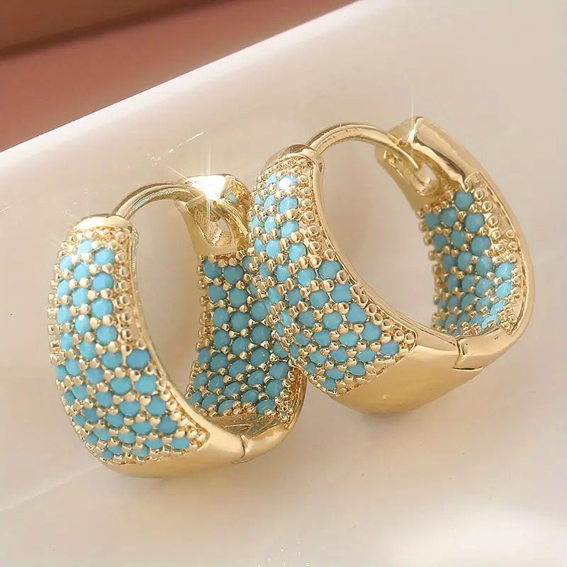 Pendientes de aro con cuentas de turquesa en tono dorado | Oro