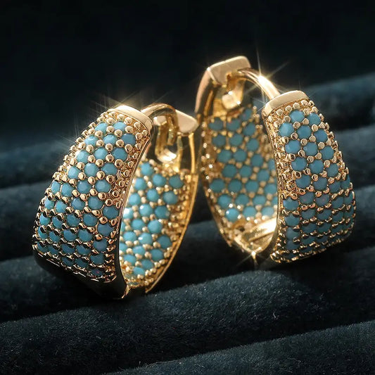 Pendientes de aro con cuentas de turquesa en tono dorado | Oro