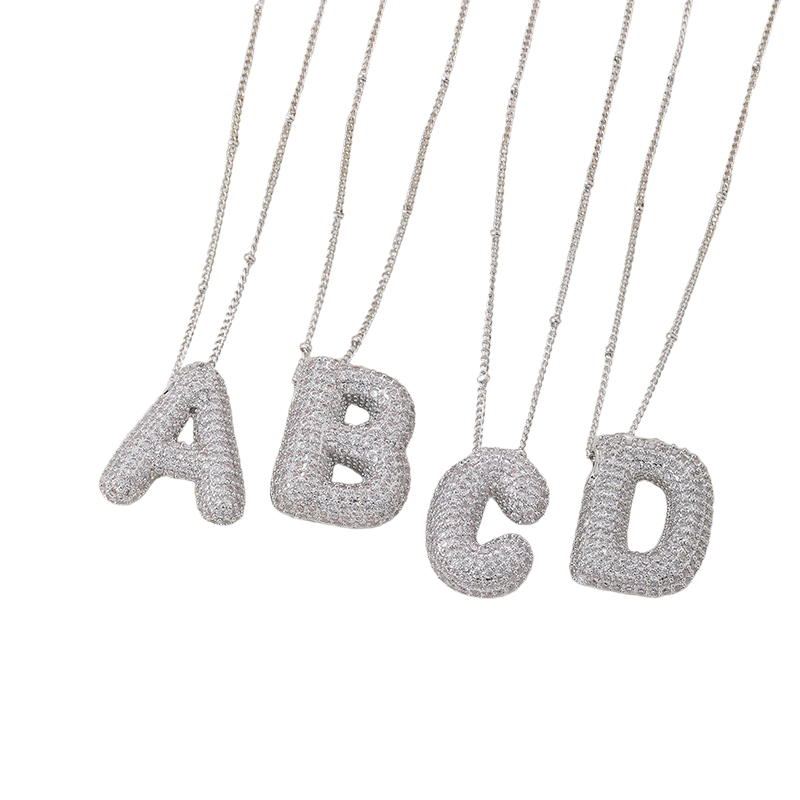 Conjunto de collar inicial de letras burbuja | Oro blanco