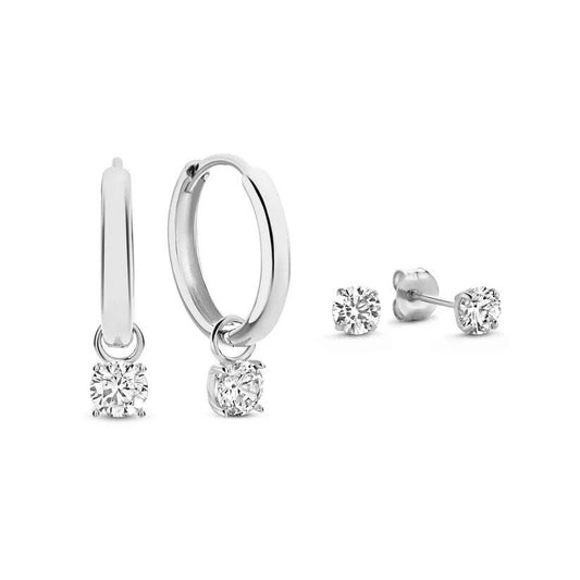 Conjunto de pendientes Larmes de Lune con piedras | Oro blanco