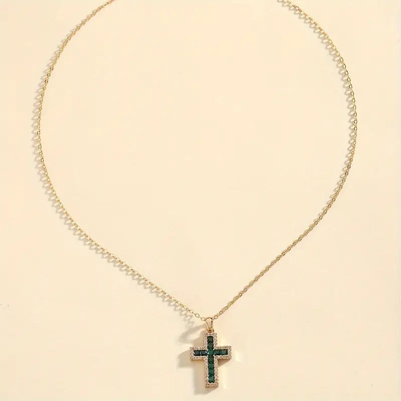 Collar Solene de esmeralda en forma de cruz | Oro