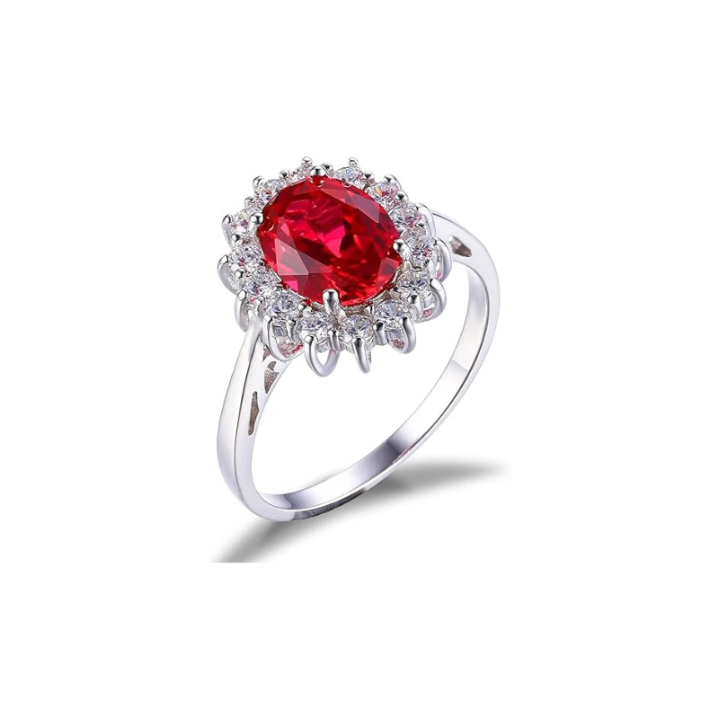 Anillo clásico con halo de rubí | Oro blanco
