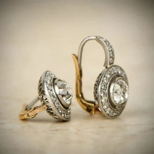 Pendientes de plata vintage con circonita | Oro mixto