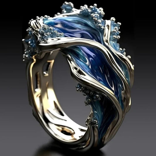 Anillo Ondulado Océano Dorado Antiguo | Oro Blanco