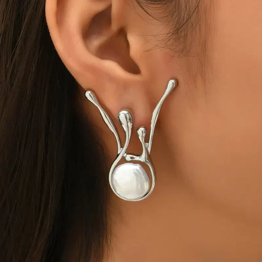 Pendientes de perlas irregulares de plata antigua | Oro blanco