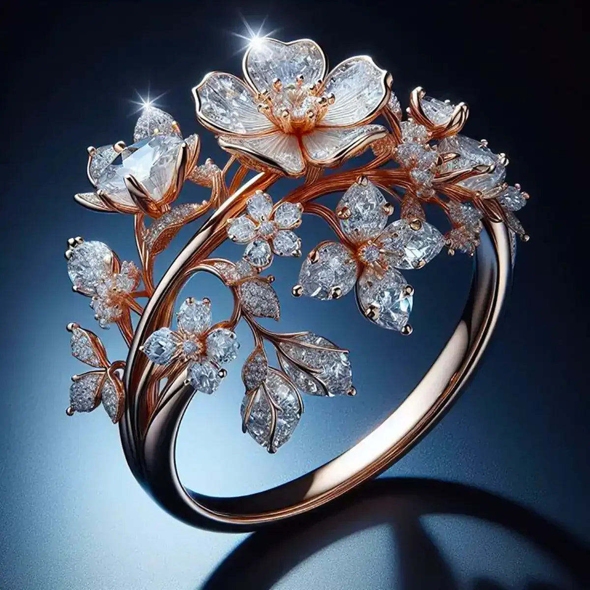 Anillo Flor Radiante y Brillante | Oro Rosa