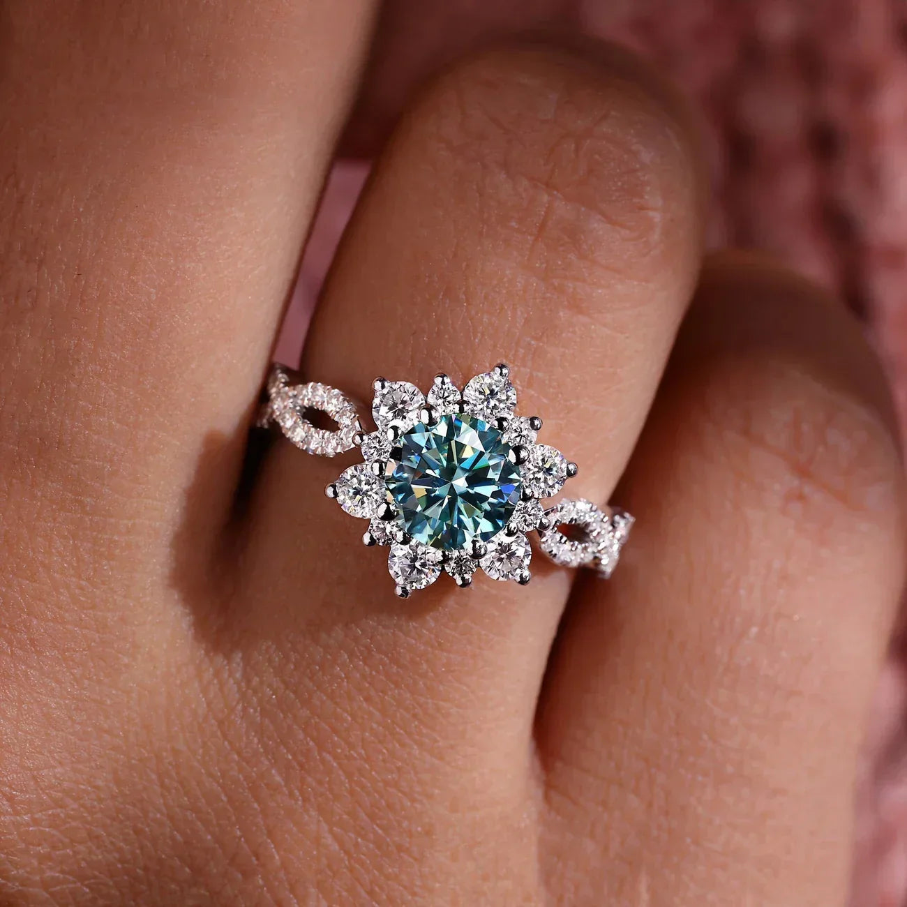 Anillo de Flor Turquesa Cristal | Oro Blanco