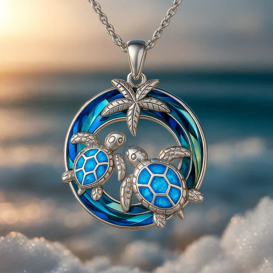 Collar de tortuga de mar marea | Oro blanco