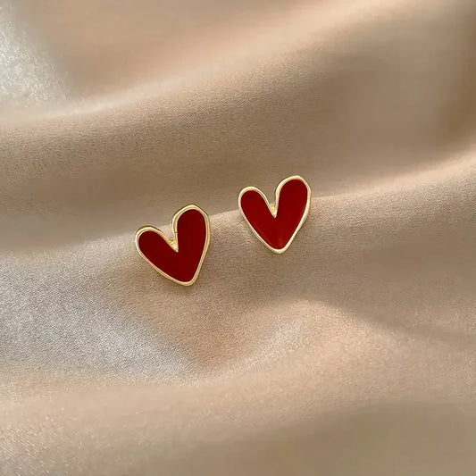 Pendientes de oro antiguo con corazón rojo | Oro