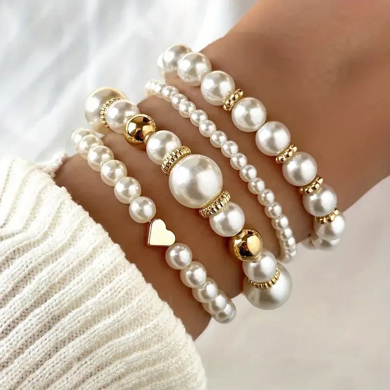 Exquisito set de pulseras de perlas | Oro