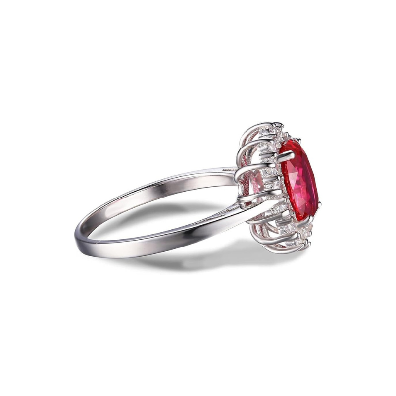 Anillo clásico con halo de rubí | Oro blanco
