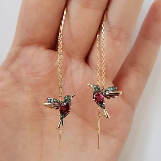 Pendientes de Colibrí Esmaltados y Circonitas | Dorado